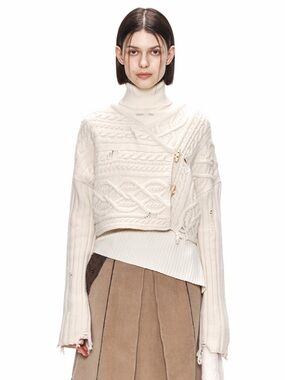 Cream Cable-Knit Crew & Scoop Neck Layered Sweater